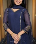 K Navy Blue Handwork Top + Dupatta - Image 3