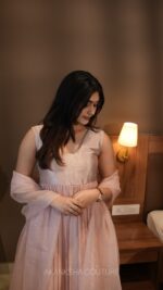 Pastel Pink Brocade Pleated Top + Dupatta - Image 3