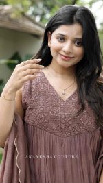C Taupe Chanderi Pleated Top + Dupatta only