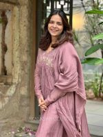 Mauve Chanderi Pleated Top + Dupatta only - Image 2