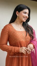 Orange Handwork Pleated Top + Organza Dupatta only