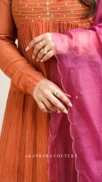 Orange Handwork Pleated Top + Organza Dupatta only - Image 3